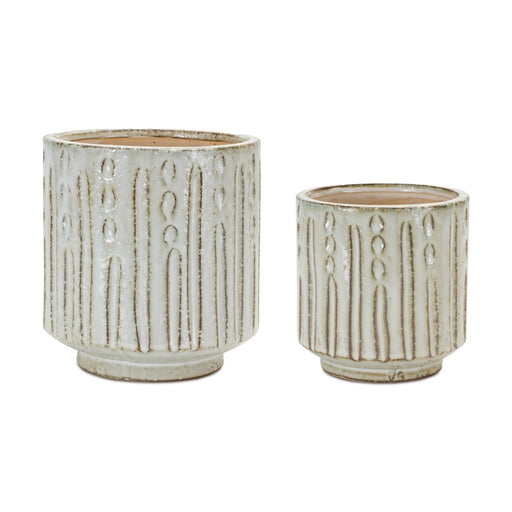 Melrose International Distressed Clay Planter, Set of 2, Cream/Brown - 88227DS