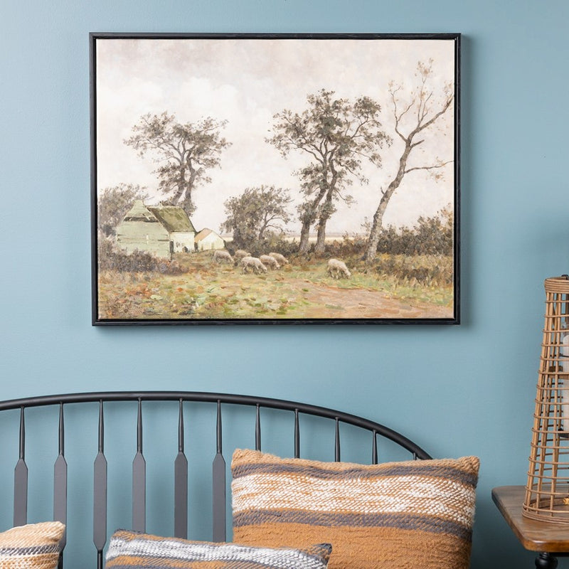 Melrose Framed Farm Canvas Wall Art 28"L, White/Green/Brown