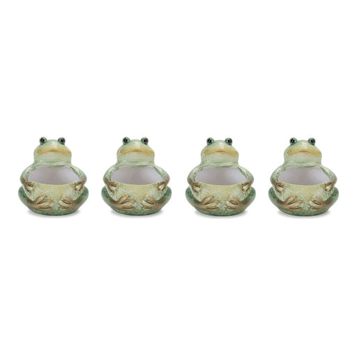 Melrose International Terra Cotta Frog Planter, Set of 4, Green