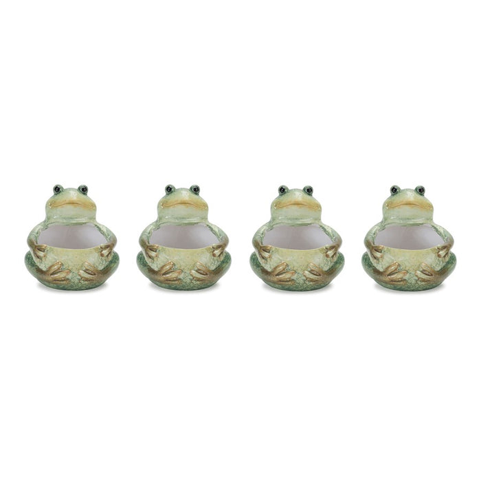 Melrose International Terra Cotta Frog Planter, Set of 4, Green