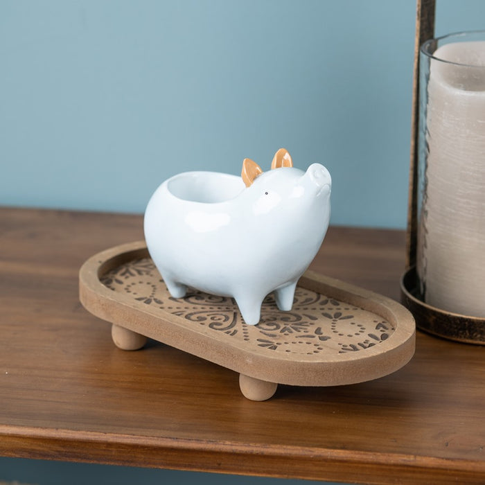 Melrose International Chic Pig Planter, Set of 4, Blue