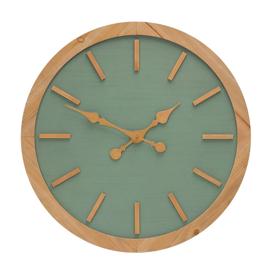Melrose International Wood Wall Clock 24"D, Green/Brown - 88322DS