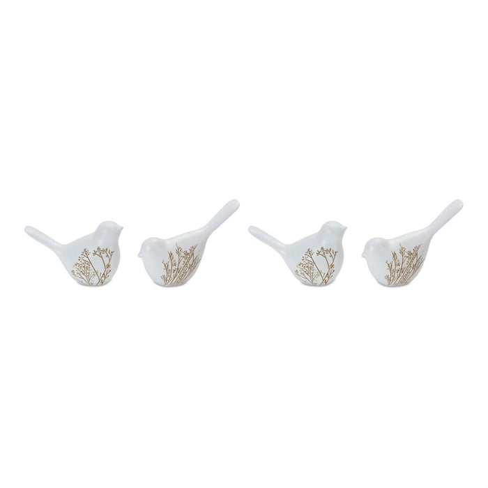 Melrose Floral Etched Bird Figurine, Set of 4, White/Brown