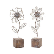 Melrose International Metal Floral Decor, Set of 2, Brown/White - 88334DS