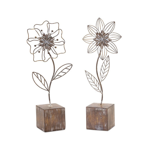Melrose International Metal Floral Decor, Set of 2, Brown/White - 88334DS