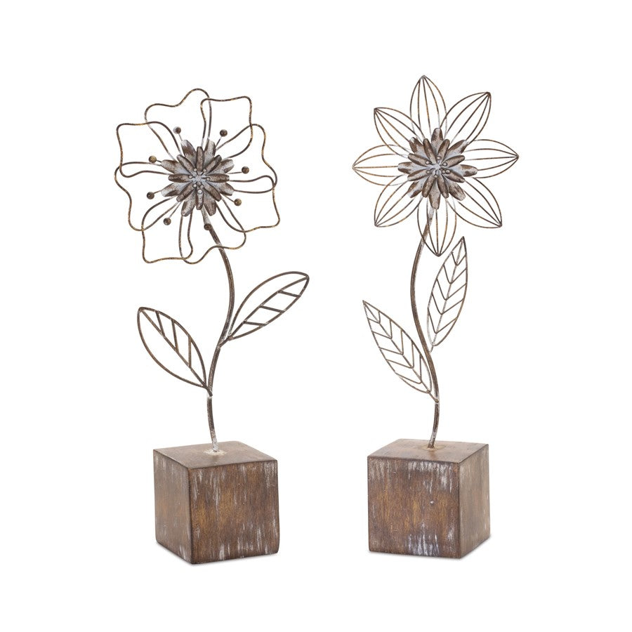 Melrose International Metal Floral Decor, Set of 2, Brown/White - 88334DS