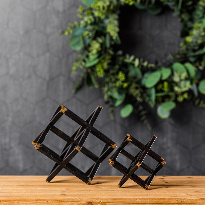 Melrose International Modern Metal Star Sculpture, Set of 2, Black/Gol