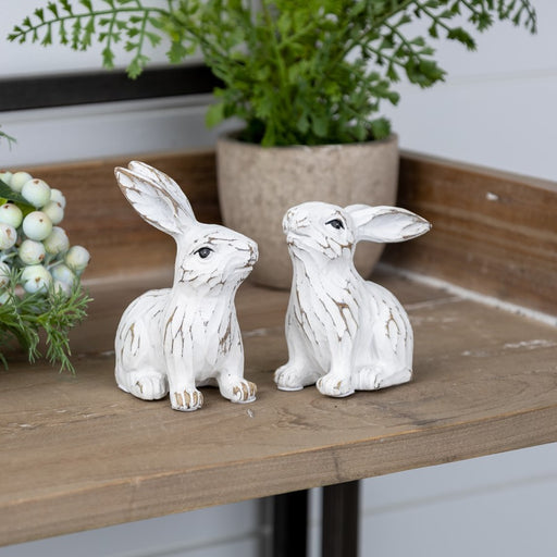 Melrose International Carved Bunny Figurine, Set of 6, White/Brown