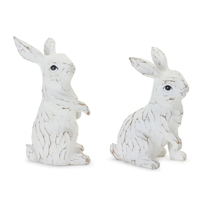 Melrose International Carved Bunny Figurine, Set of 2, White - 88374DS