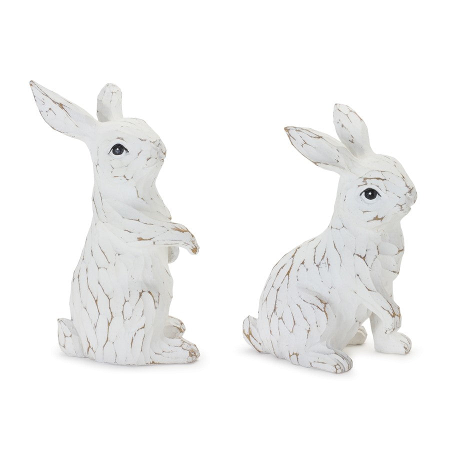 Melrose International Carved Bunny Figurine, Set of 2, White - 88374DS