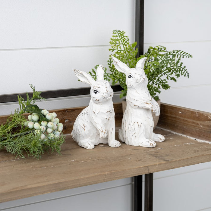 Melrose International Carved Bunny Figurine, Set of 2, White