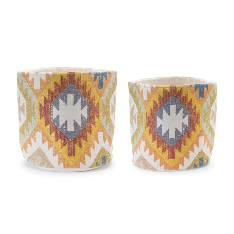 Melrose Southwestern Woven Cotton Basket, Set of 2, Orange/Brown - 88412DS