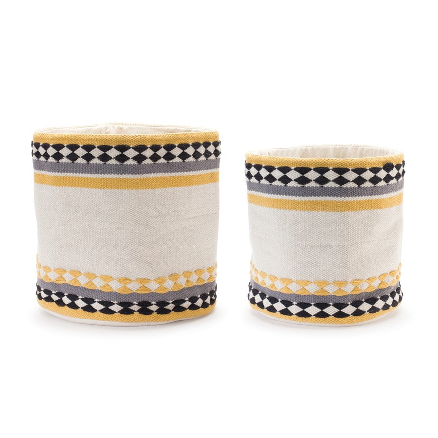 Melrose International Striped Cotton Basket, Set of 2, Cream/Brown - 88413DS