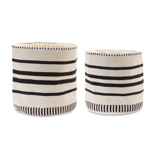 Melrose Striped Woven Cotton Basket, Set of 2, White/Black - 88416DS