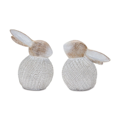 Melrose International Wicker Bunny Figurine, Set of 2, White/Beige - 88421DS