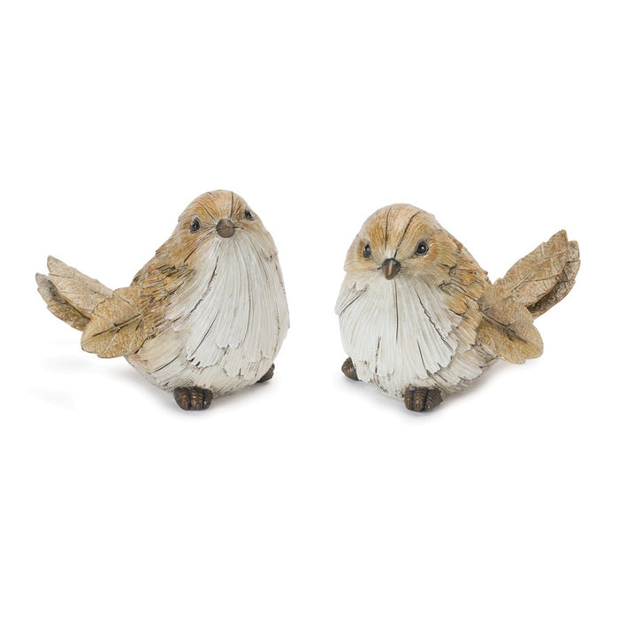 Melrose Carved Leaf Bird Figurine (Set of 2), Grey/Brown - 88425DS