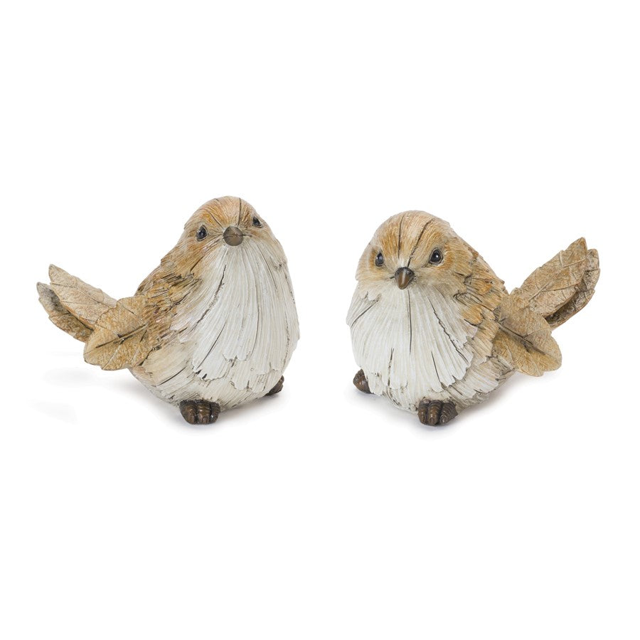 Melrose Carved Leaf Bird Figurine (Set of 2), Grey/Brown - 88425DS