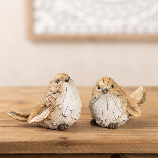 Melrose Carved Leaf Bird Figurine (Set of 2), Grey/Brown