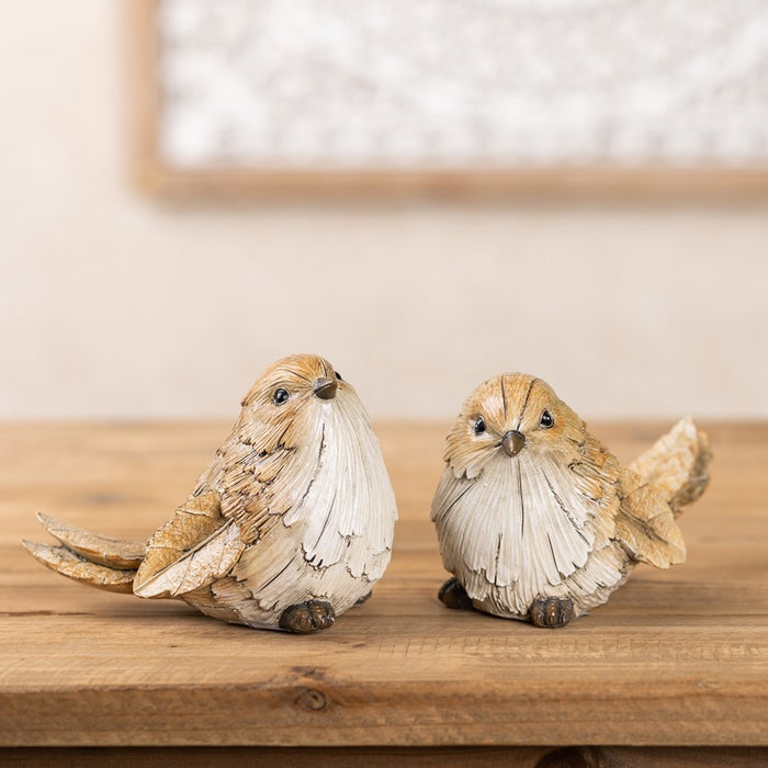 Melrose Carved Leaf Bird Figurine (Set of 2), Grey/Brown