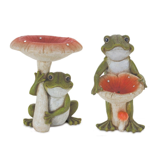Melrose International Garden Frog/Mushroom, Set of 2, Green/Red - 88426DS