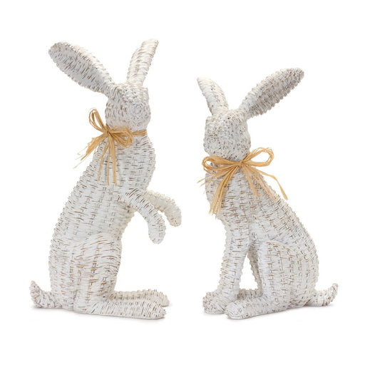 Melrose International Wicker Rabbit Statue, Set of 2, White/Brown - 88427DS