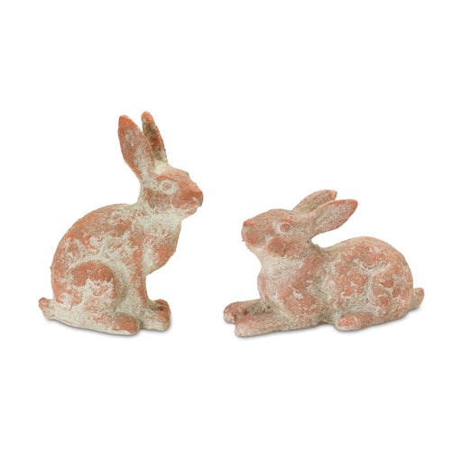 Melrose Distressed Garden Rabbit Statue, Set of 2, Pink/Grey - 88430DS