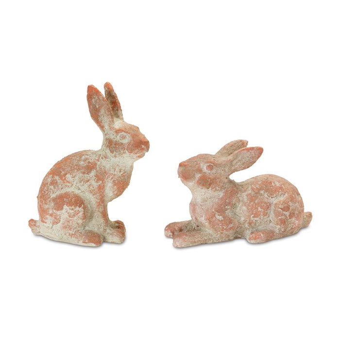 Melrose Distressed Garden Rabbit Statue, Set of 2, Pink/Grey - 88430DS