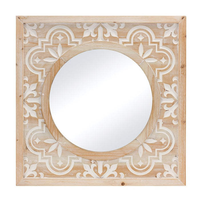 Melrose Ornate Carved Wood Wall Mirror 23.25"SQ, Brown/White - 88432DS