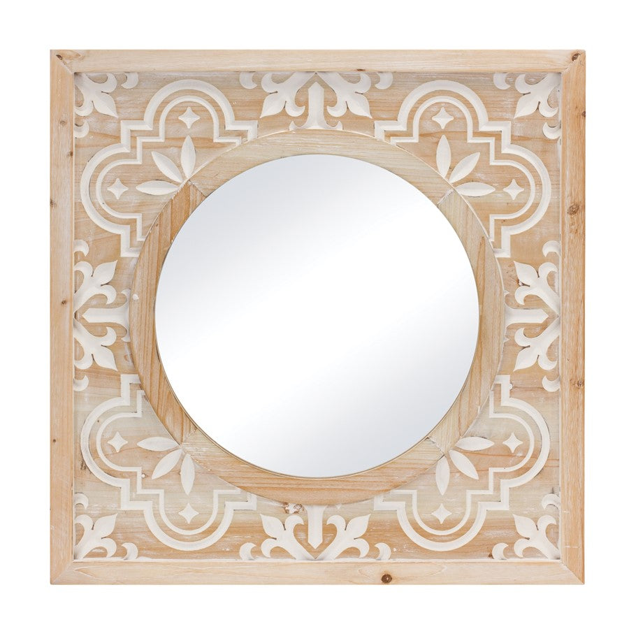 Melrose Ornate Carved Wood Wall Mirror 23.25"SQ, Brown/White - 88432DS