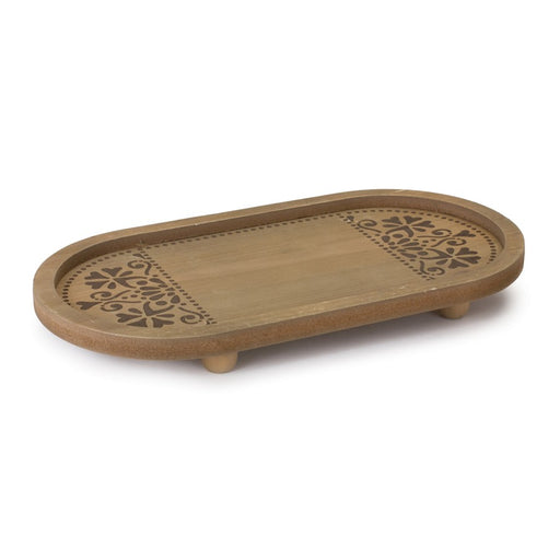 Melrose International Ornate Wood Tray, Set of 2, Brown - 88433DS