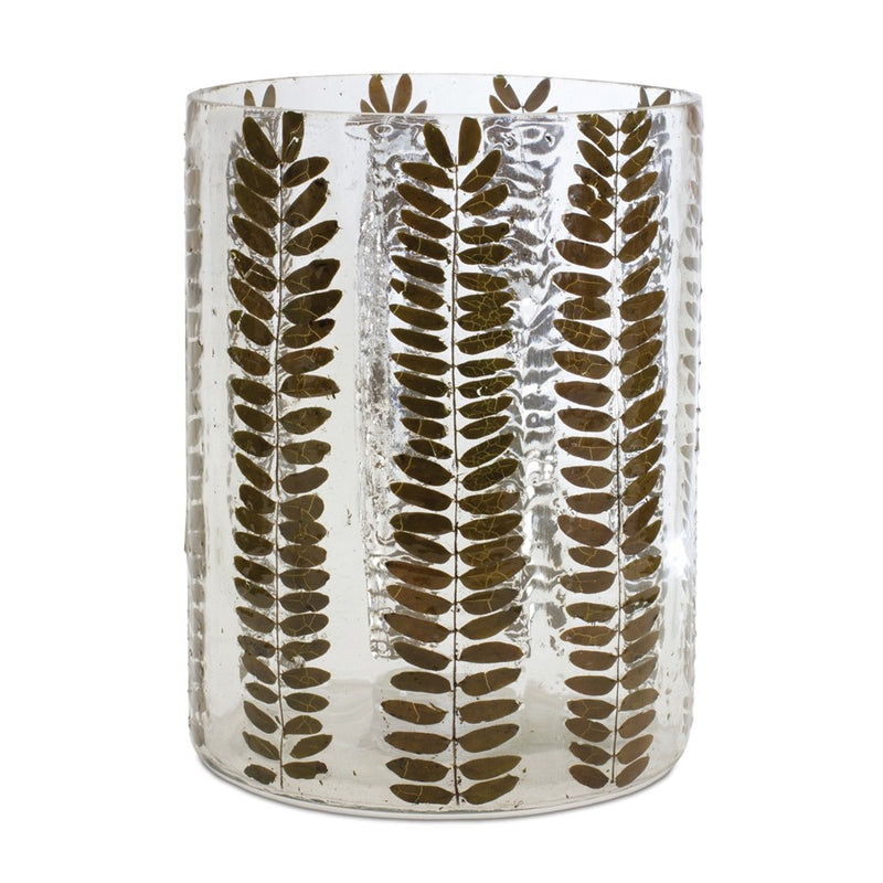 Melrose International Dried Leaf Glass Candle Holder 8"H, Green - 88439DS