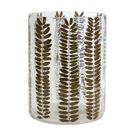 Melrose International Dried Leaf Glass Candle Holder 8"H, Green - 88439DS