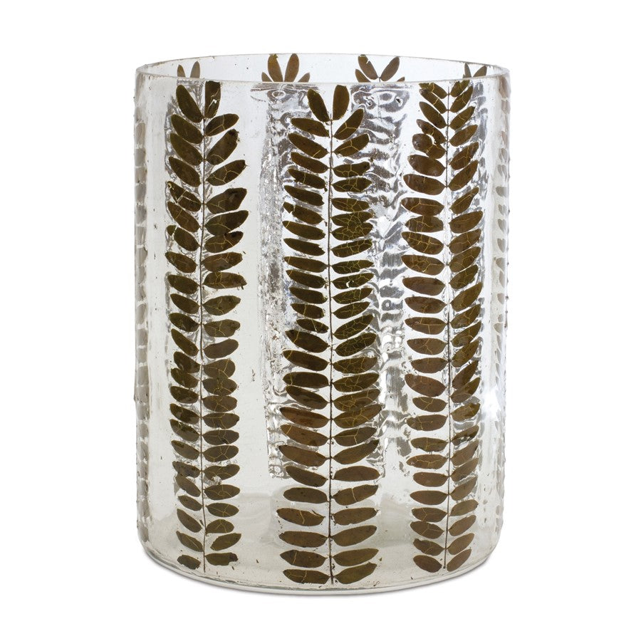 Melrose International Dried Leaf Glass Candle Holder 8"H, Green - 88439DS