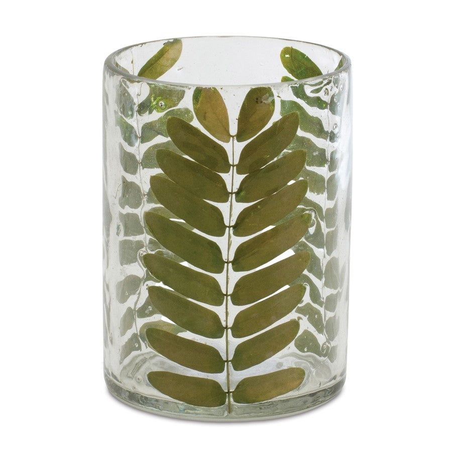 Melrose International Dried Leaf Glass Candle Holder, Set of 3, Green - 88440DS