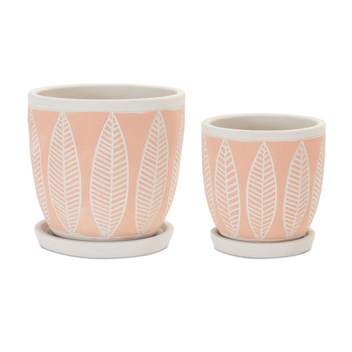 Melrose International Stone Planter/Plate, Set of 2, White - 88447DS