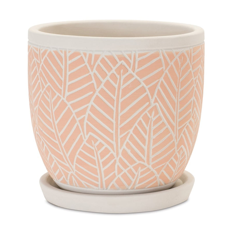 Melrose International Stone Planter/Plate, Set of 2, White/Pink