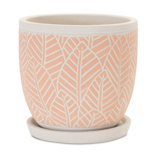 Melrose International Stone Planter/Plate, Set of 2, White/Pink