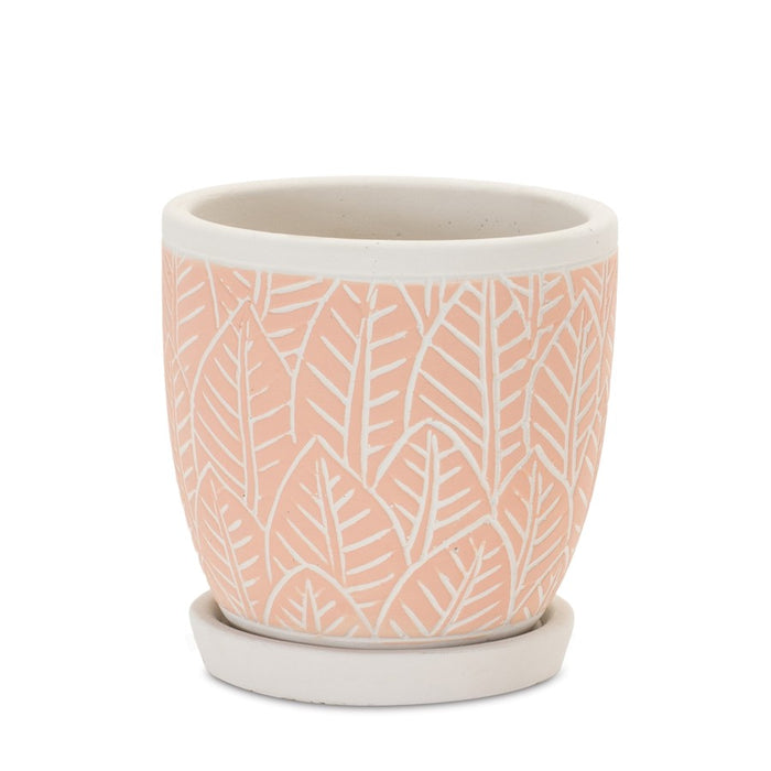 Melrose International Stone Planter/Plate, Set of 2, White/Pink