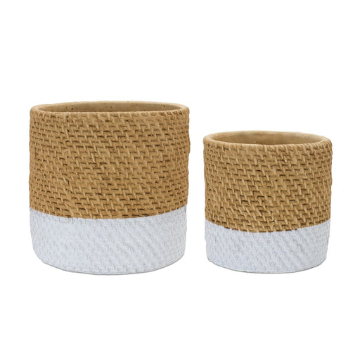 Melrose International Woven Stone Planter, Set of 2, Brown/White - 88450DS