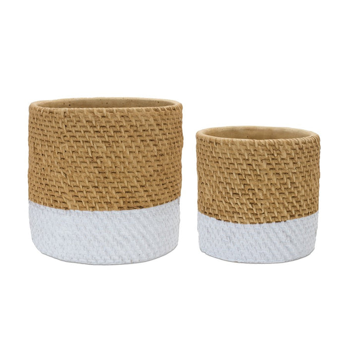 Melrose International Woven Stone Planter, Set of 2, Brown/White - 88450DS