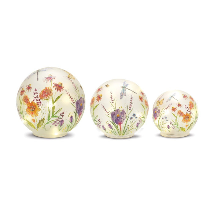 Melrose LED Floral Dragonfly Orb (Set of 3), Green/Pink - 88453DS