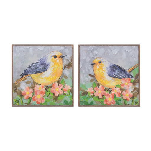 Melrose International Framed Bird Canvas Block, Set of 4, Yellow/Green - 88455DS