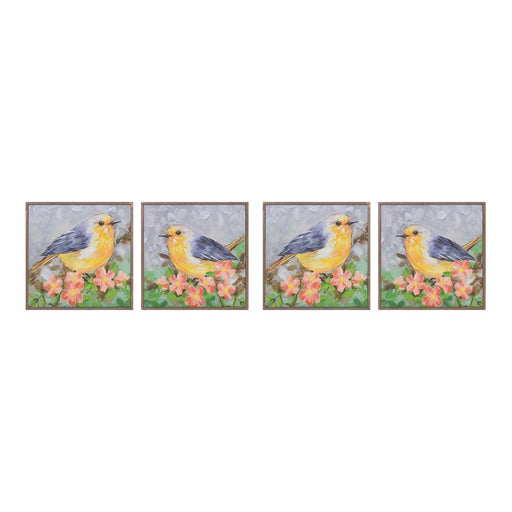 Melrose International Framed Bird Canvas Block, Set of 4, Yellow/Green