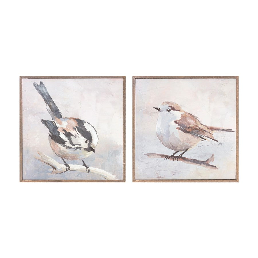 Melrose International Framed Bird Canvas Block, Set of 2, Grey/Beige - 88456DS