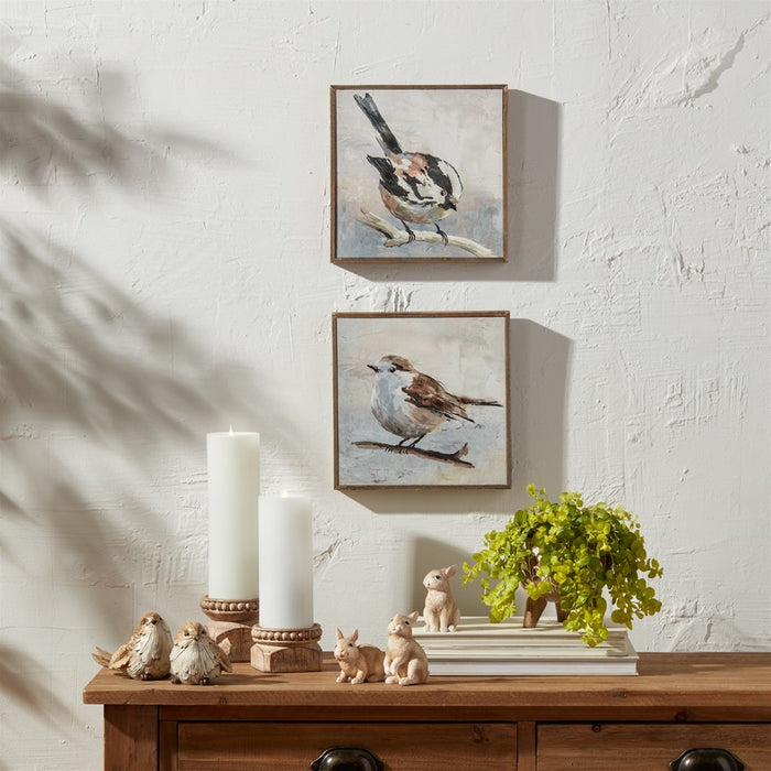 Melrose International Framed Bird Canvas Block, Set of 2, Grey/Beige