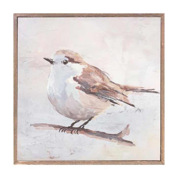 Melrose International Framed Bird Canvas Block, Set of 2, Grey/Beige