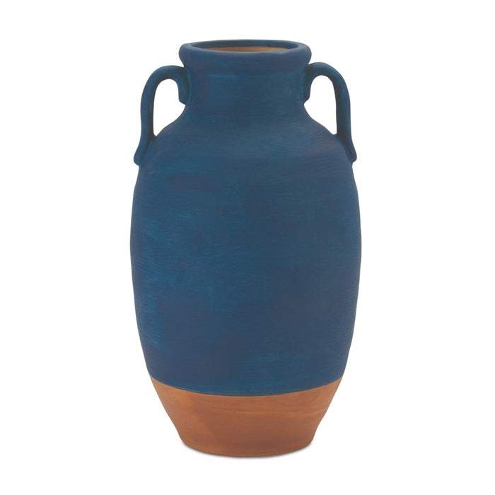 Melrose International Ceramic Urn Vase/Terra Cotta Accent 10.5"H, Blue - 88457DS