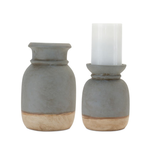 Melrose Dual-Tone Ceramic Candle Holder, Set of 2, Grey/Brown - 88466DS