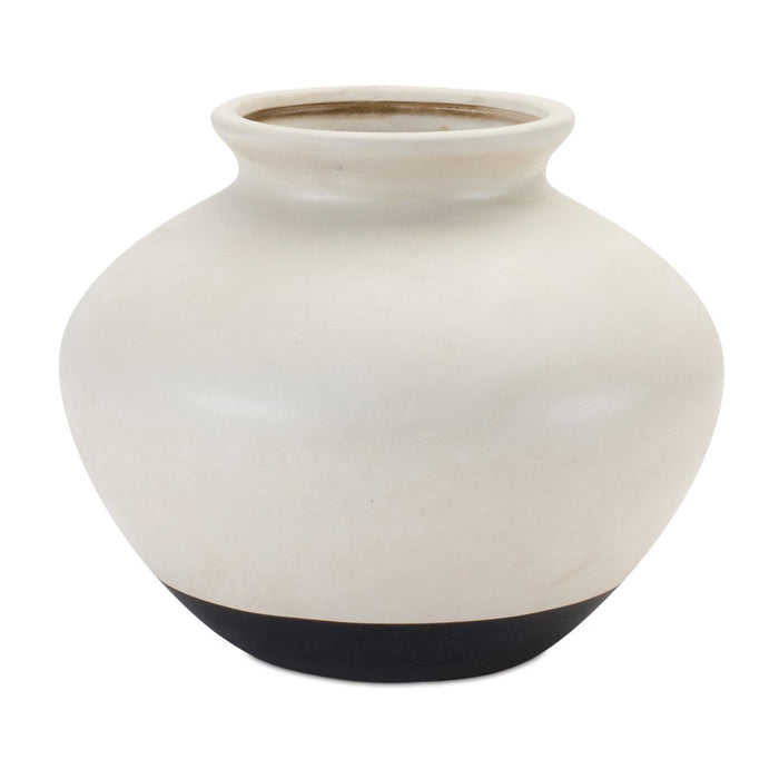 Melrose International Two Tone Ceramic Vase 9"D, Cream/Black - 88468DS