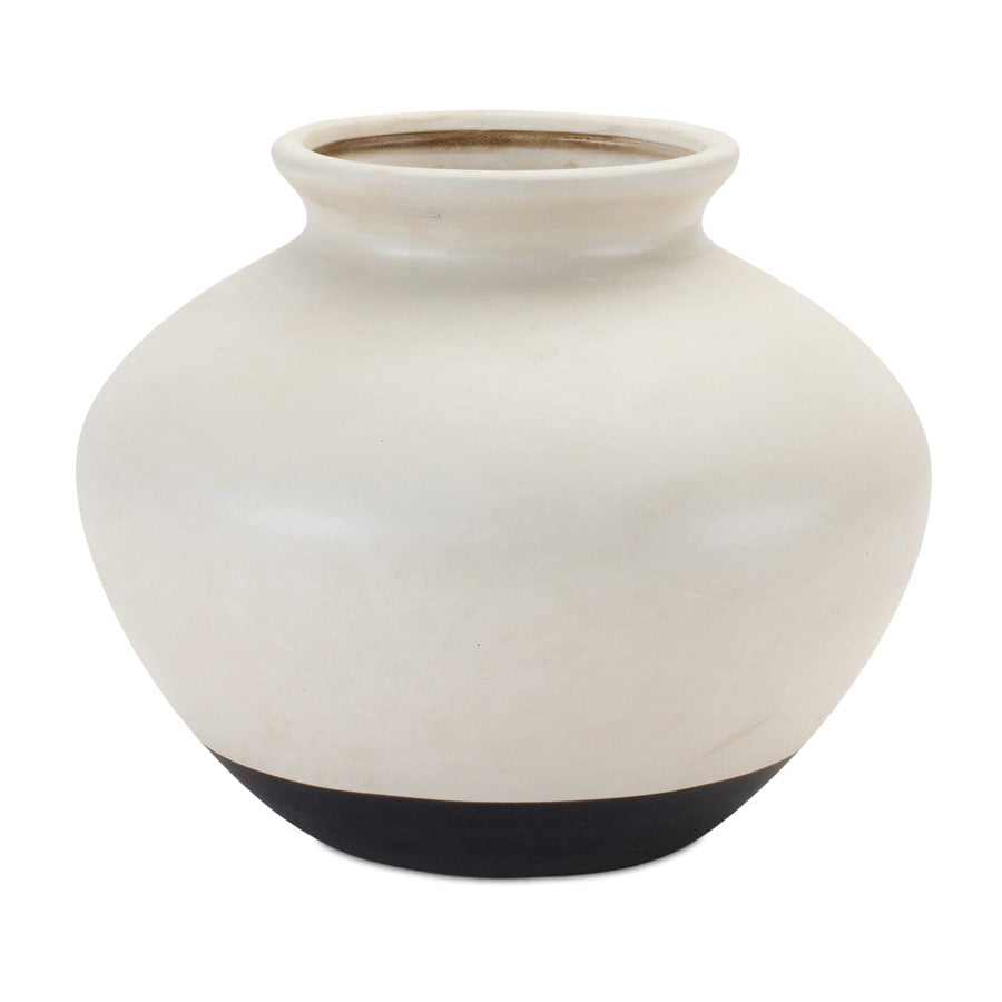 Melrose International Two Tone Ceramic Vase 9"D, Cream/Black - 88468DS